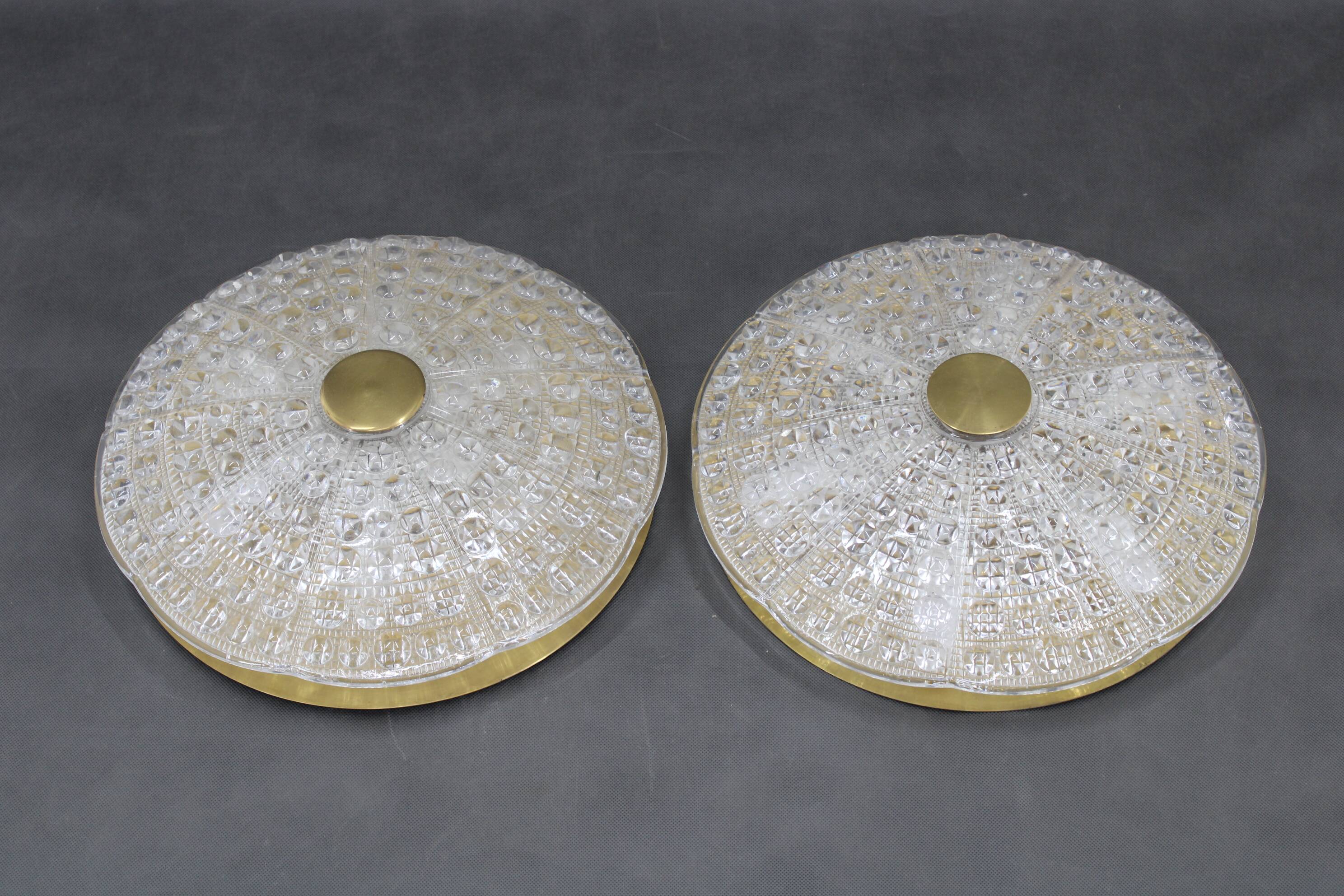 1970s Carl Fagerlund Pair of Brass and Glass Ceiling Lamps, Sweden