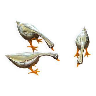 3 fine glass figurines representing 3 geese, early 20th century