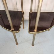 Pairs of corner shelves notches gilded formica brown 60s
