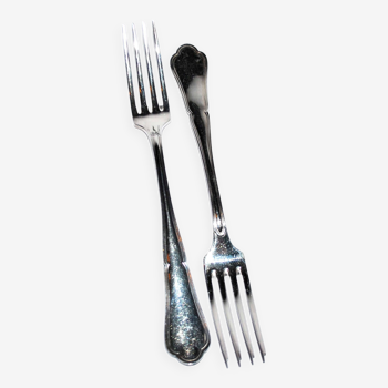 Set of 2 Spatours table forks in silver metal RENEKA contour net 21.5cm