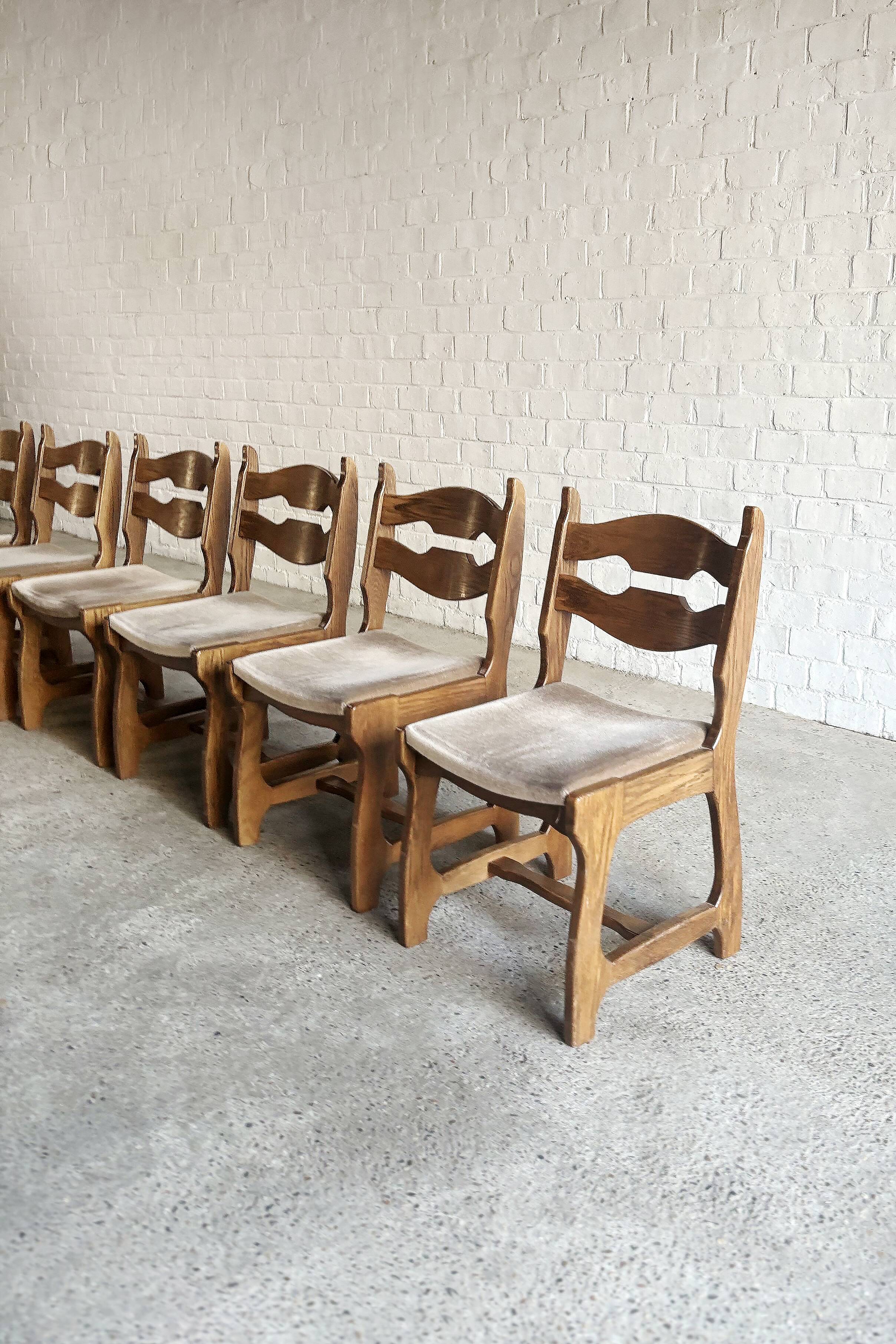 Dining Chairs in Wood and Fabric attributed to Guillerme Et Chambron, 1950s, Set of 6
