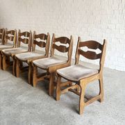 Dining Chairs in Wood and Fabric attributed to Guillerme Et Chambron, 1950s, Set of 6