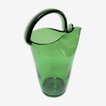 Pitcher blown glass green empoli italy 50s / 60s