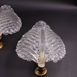 Set of 2 Wall light Trasparent Murano Glass Leave by Barovier e Toso, 1940s