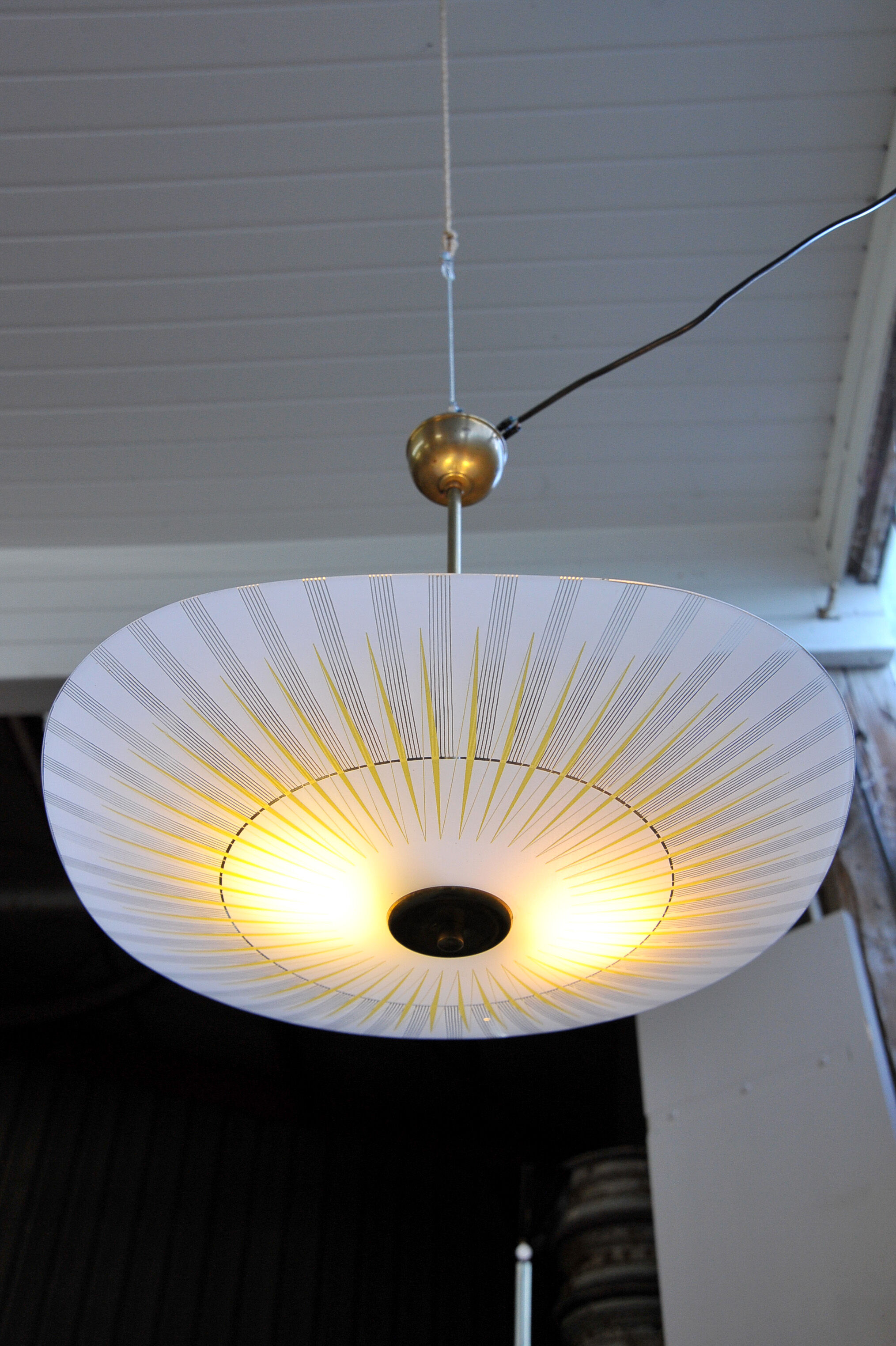 Hanging lamp glass and brass  60s vintage