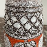 Vintage, vase, Fratelli Fanciullacci sgraffito, 50s, orange, leaf decoration, signed, numbered