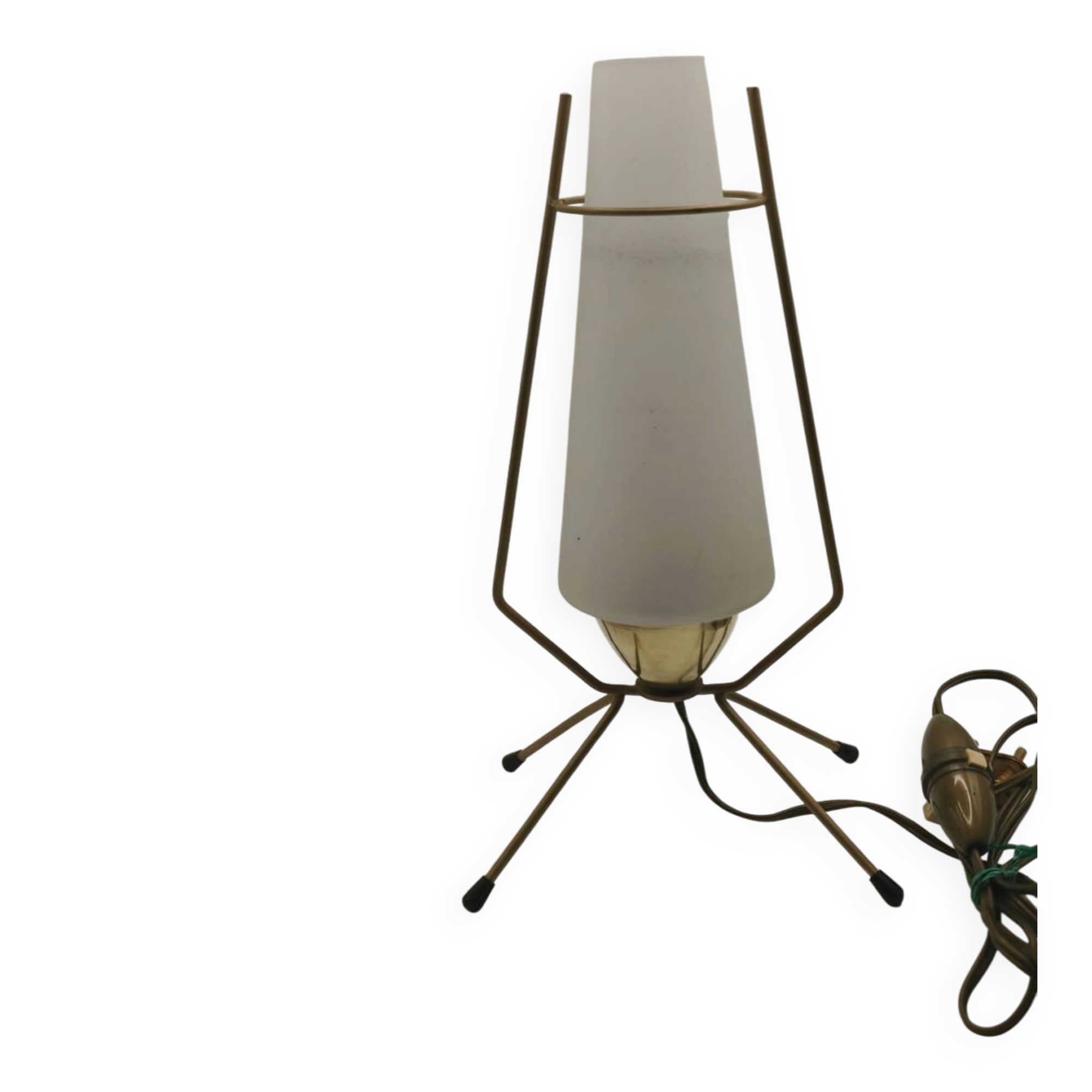 Vintage 1950 Arlus table lamp / Golden metal tripod and opaline