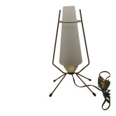Vintage 1950 Arlus table lamp / Golden metal tripod and opaline