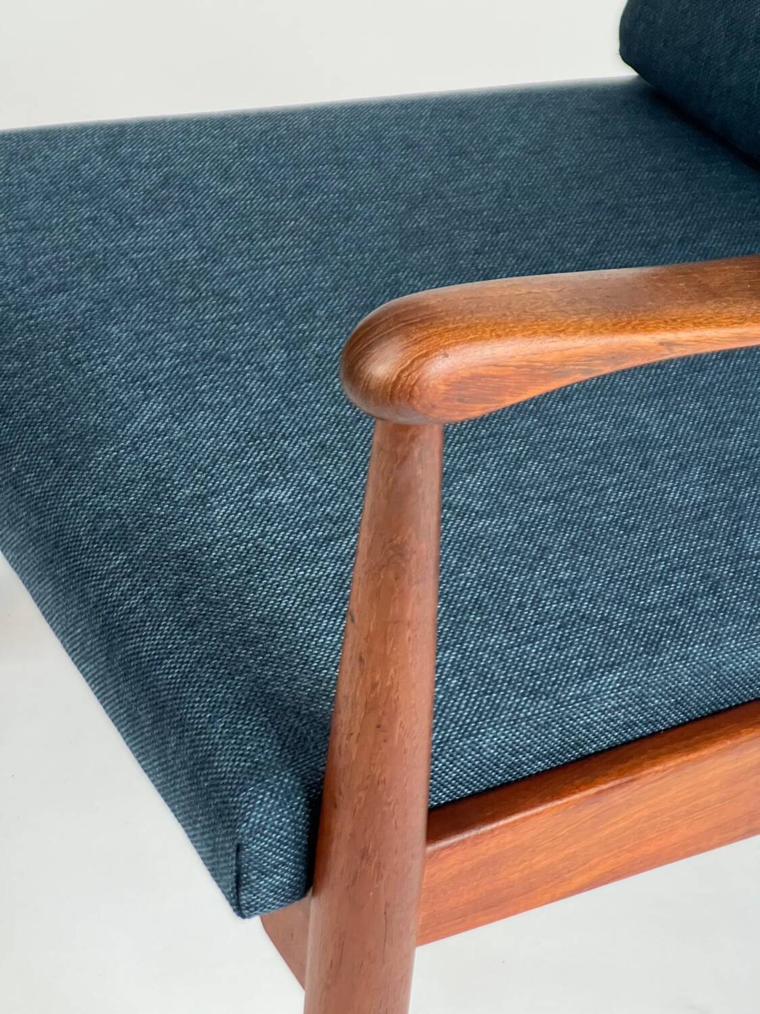 Mid-century teak armchair easy chair reupholstered 60s vintage