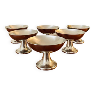 Set of 6 Alfra Alessi ice cream cups in 10/18 stainless steel vintage design 1950