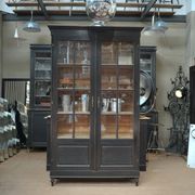 Vitrine bibliothèque en chêne massif et sapin 1920 patinée noir