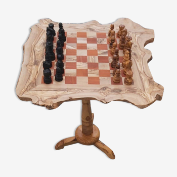 Table d'échecs rouge XLarge en bois d'olivier, échiquier rustique