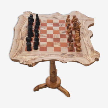 XLarge red olive wood chess table, rustic chessboard