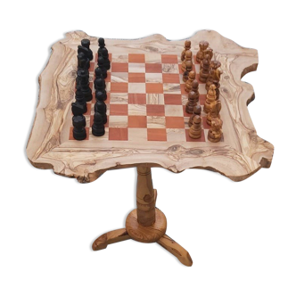 Table d'échecs rouge XLarge en bois d'olivier, échiquier rustique