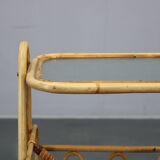 1970s Rattan Newspaper and Magazine Stand with Glass Top, Italy