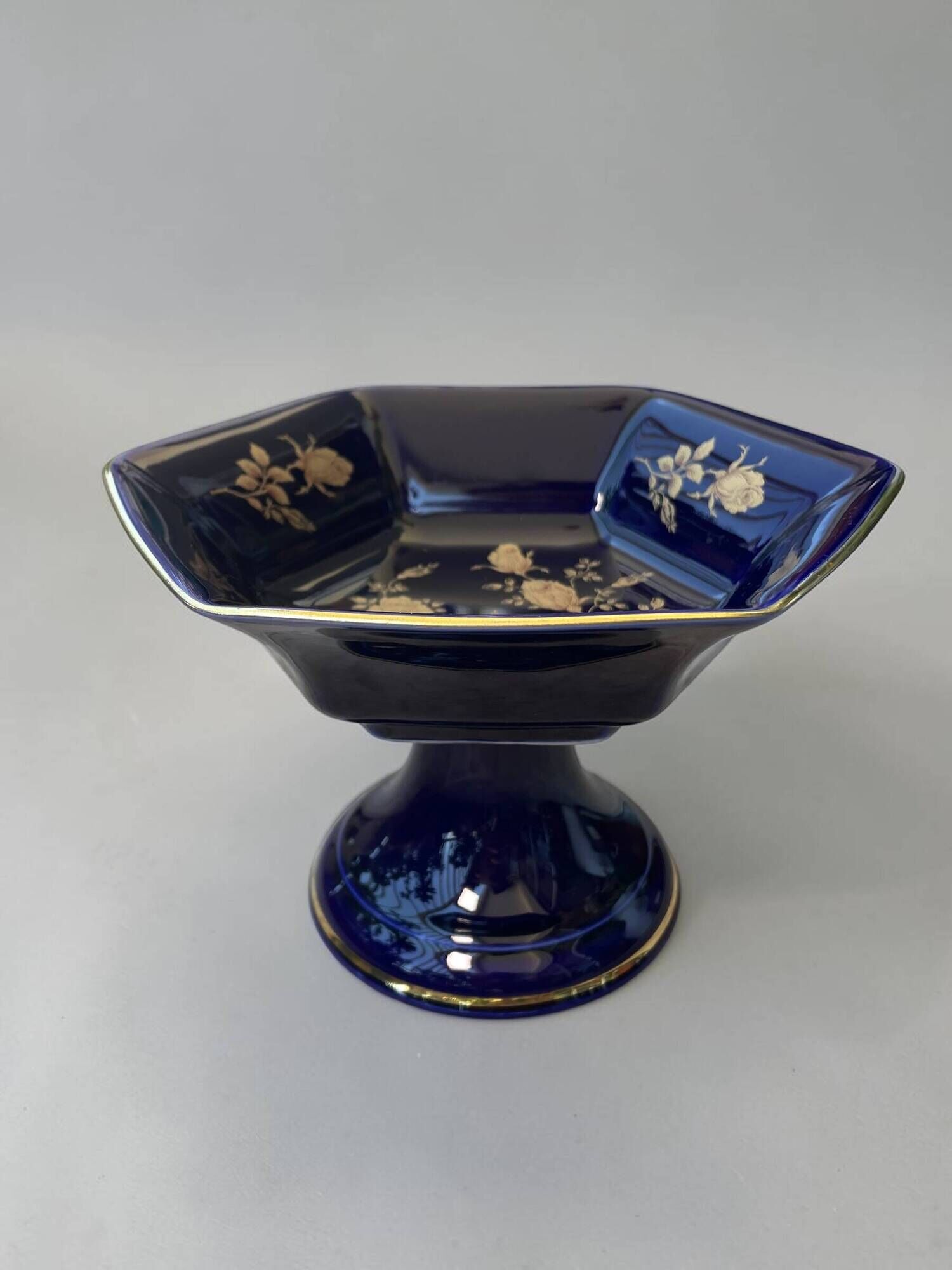 Vintage footed cup bareuther bavaria, cobalt and gold porcelain, 1st year.
