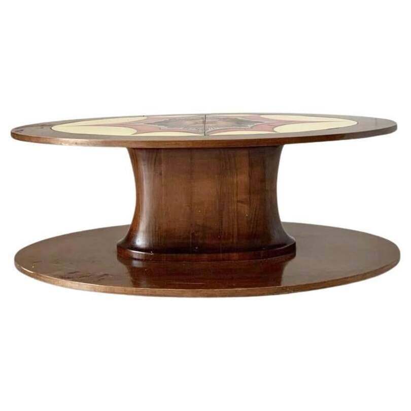 Vintage oval coffee table in solid walnut, Italy 1960s