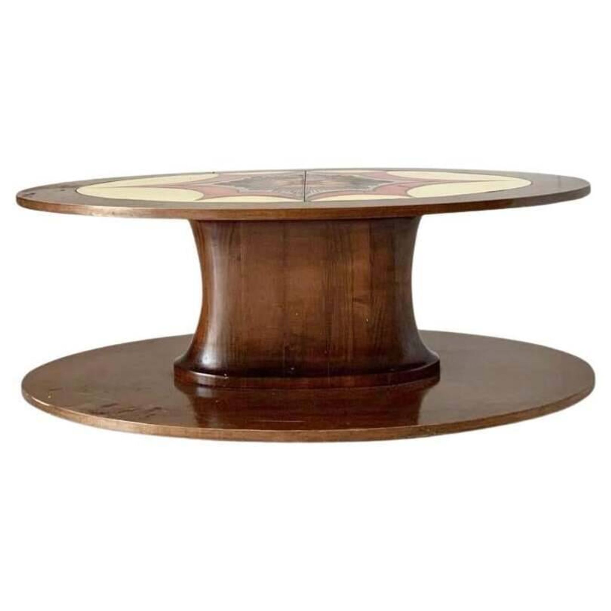 Vintage oval coffee table in solid walnut, Italy 1960s