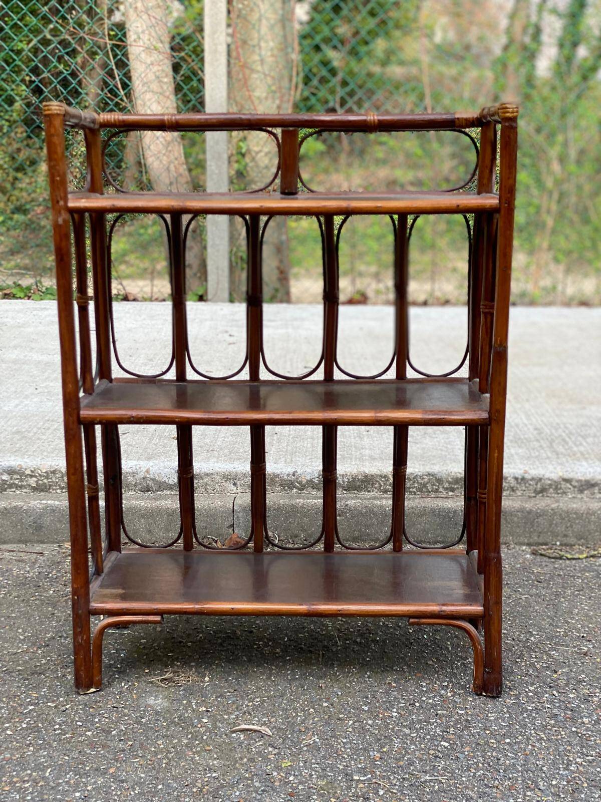 Large vintage rattan and wicker shelf