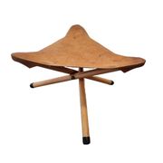 Vintage Leather Tripod Stool, 1970s