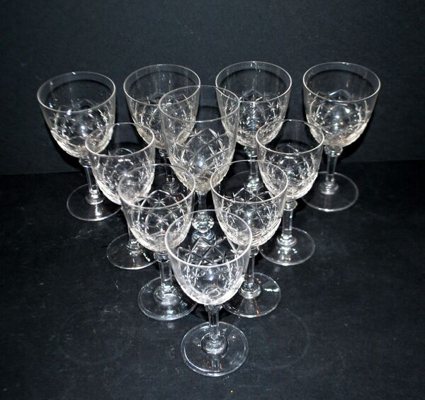 SAINT-LOUIS 10 verres à pied en cristal taillé MASSENET Taille 75