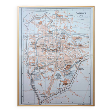Printed in 1909, map of Padua (Padova), Veneto, Italy.