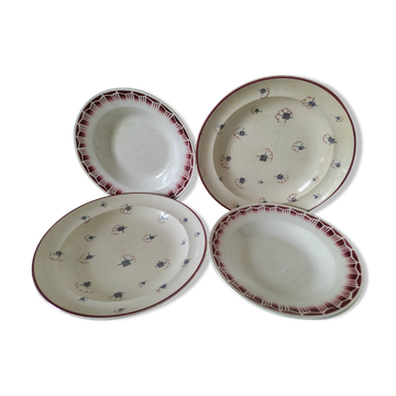 4 antique deep plates Céranord St Amand and Grand Dépôt E. Bourgeois