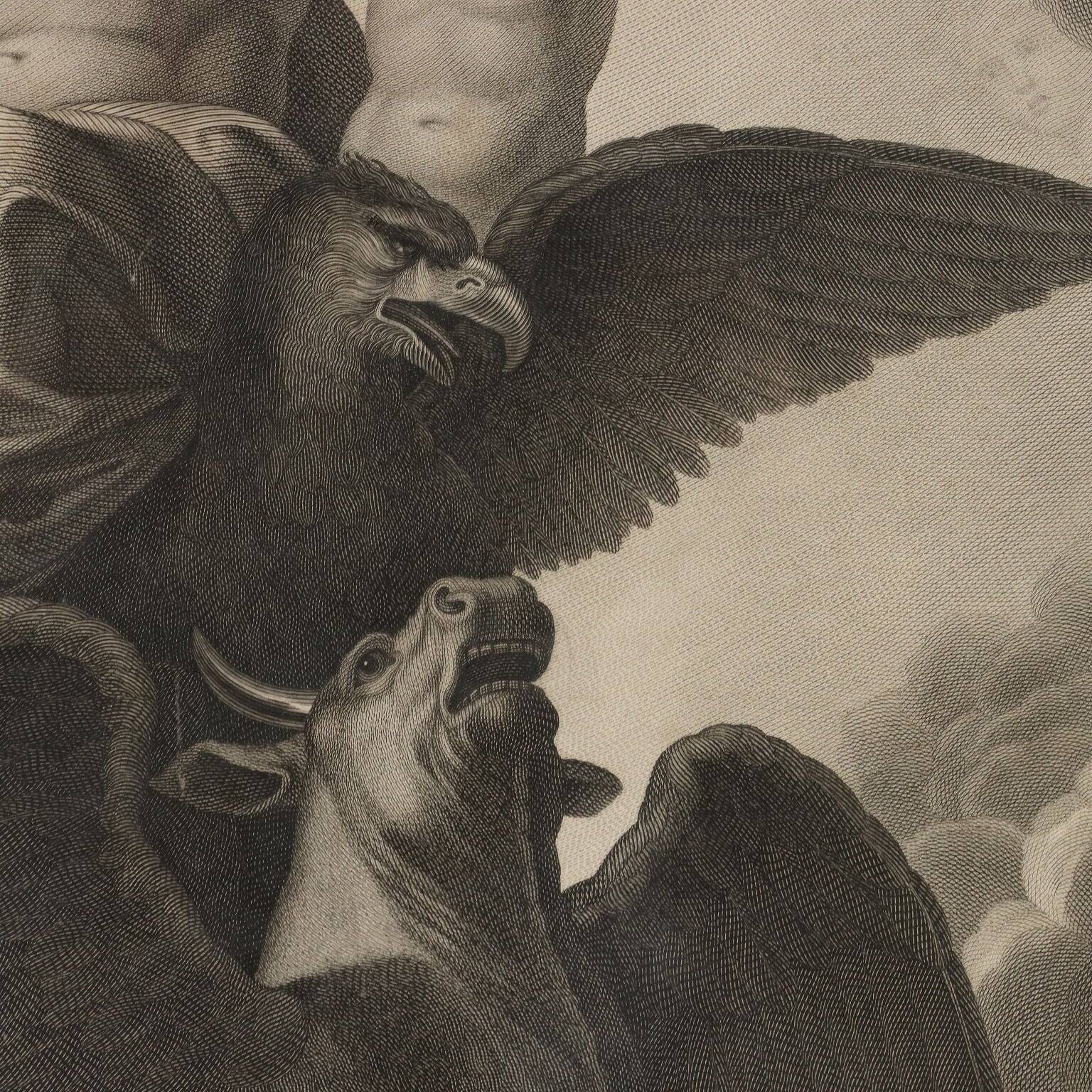 Old etching signed Paolo Caronni "Vision of Ezekiel" 1825