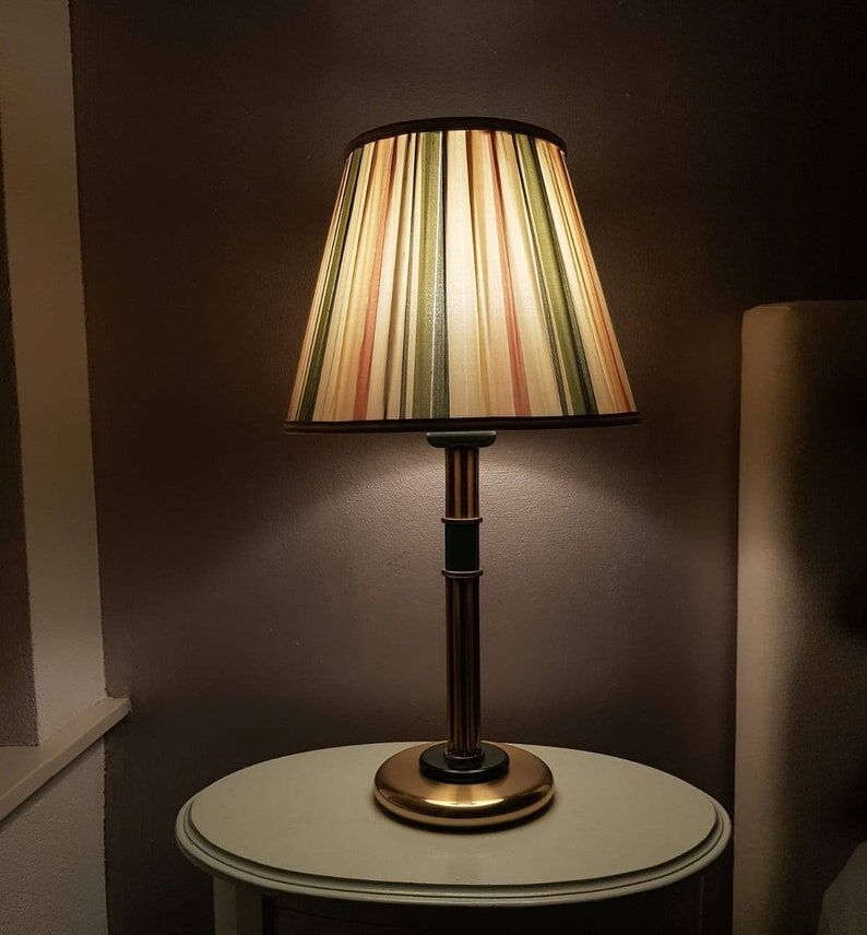 Brass lamp with pleated cap, 70s, Hollywood Regency