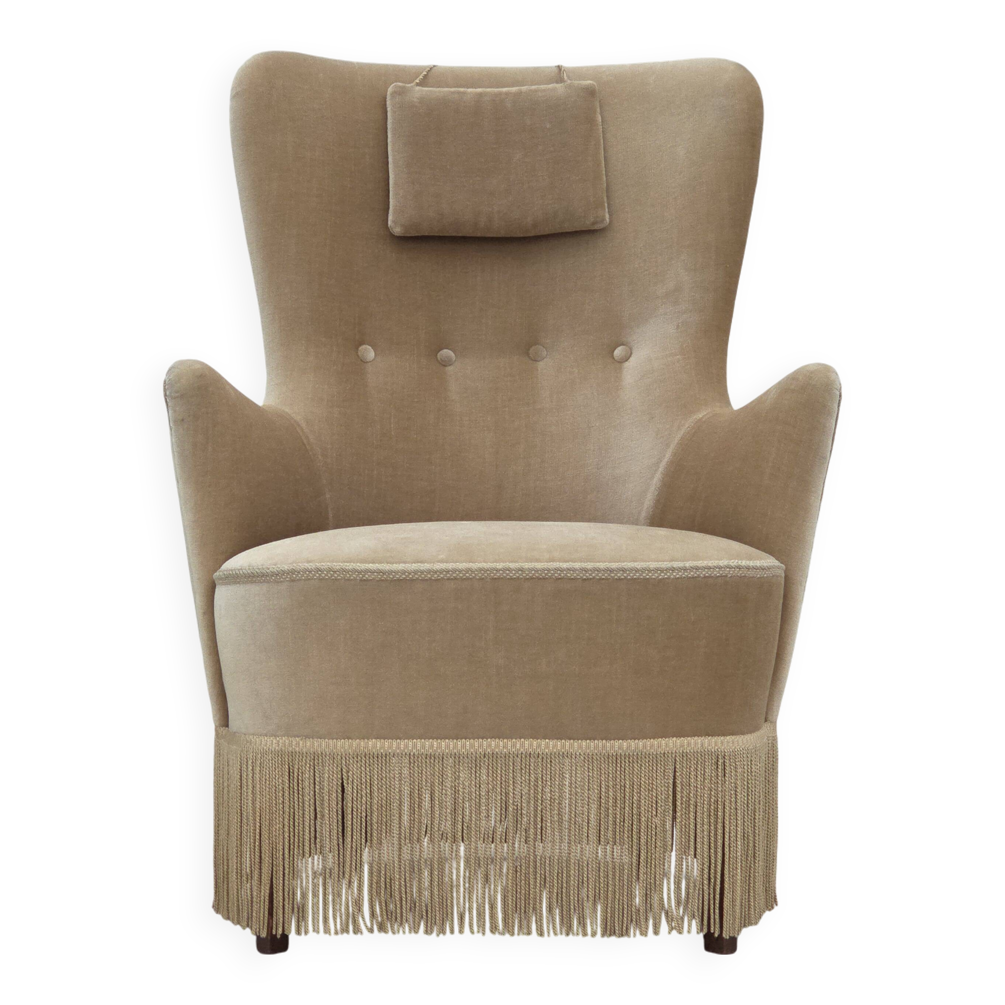 1960s, Danish armchair in green/brown furniture velour, original condition.