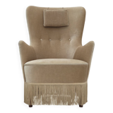 1960s, Danish armchair in green/brown furniture velour, original condition.