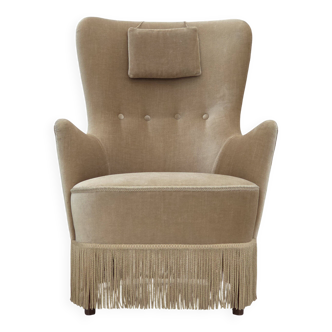1960s, Danish armchair in green/brown furniture velour, original condition.