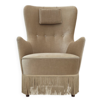 1960s, Danish armchair in green/brown furniture velour, original condition.