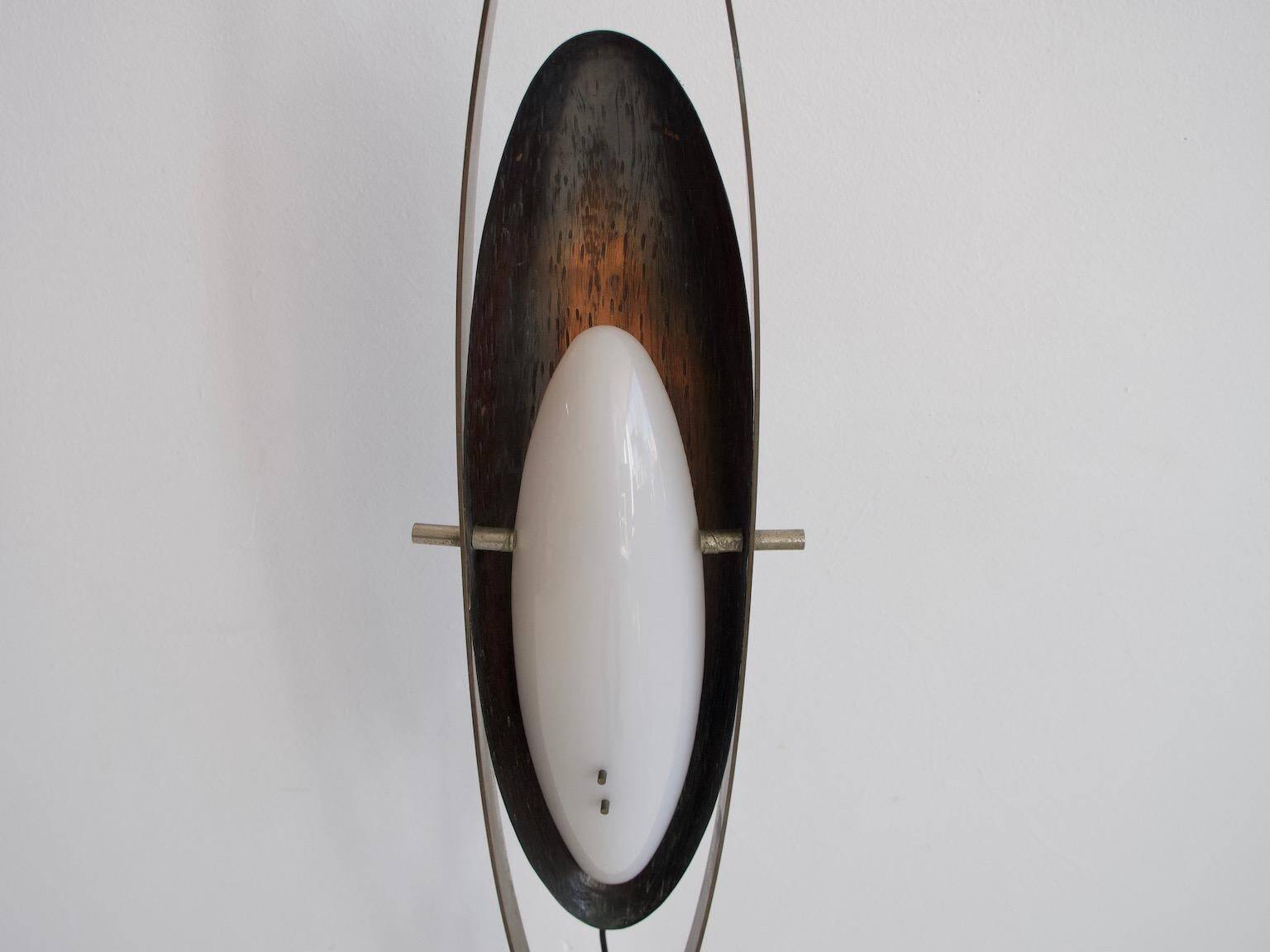 White plexiglass, steel and copper floor lamp by Goffredo Reggiani.