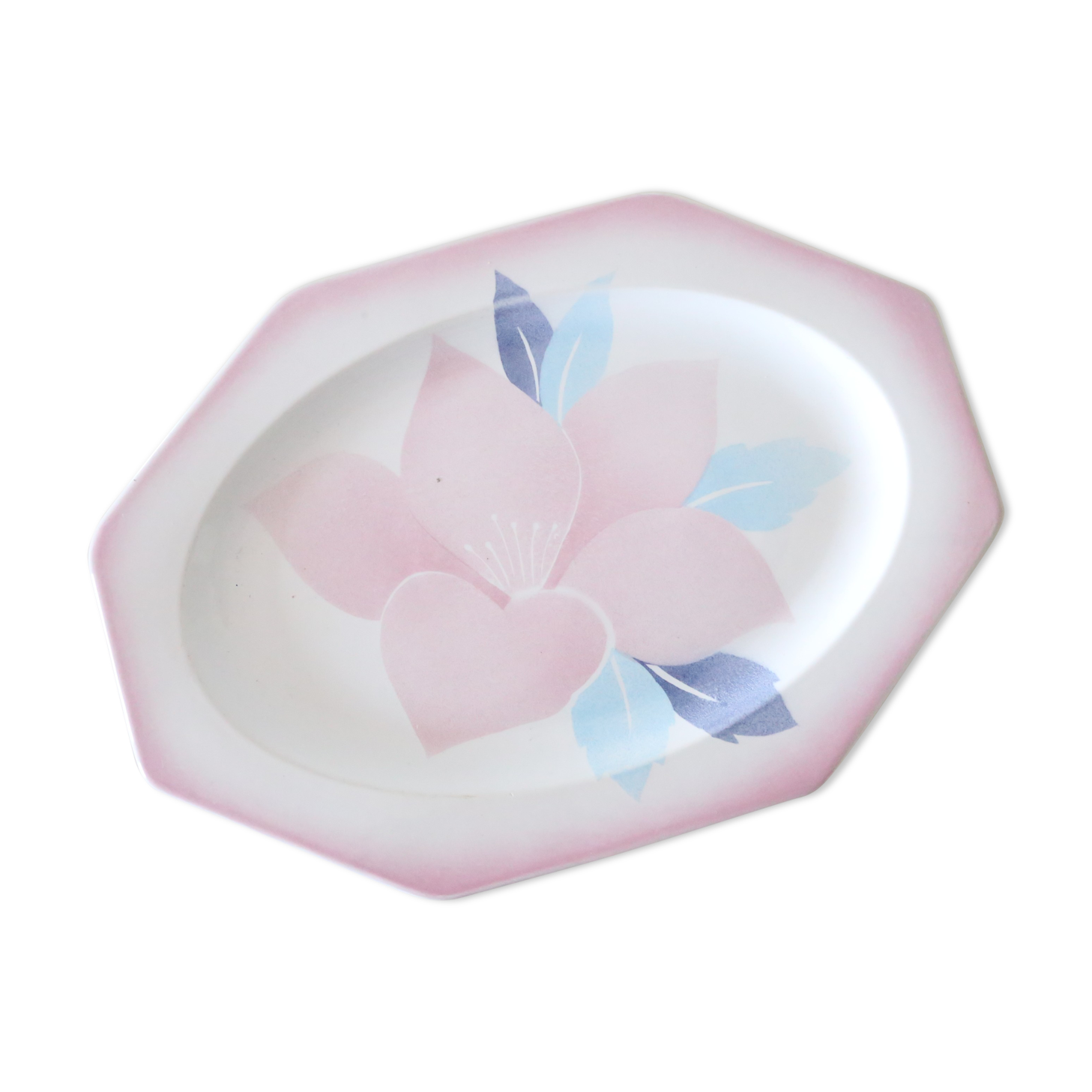Octagonal dish Niderviller, Magnolia pattern, 1980, vintage