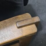 Fauteuil en cuir noir vintage en chêne