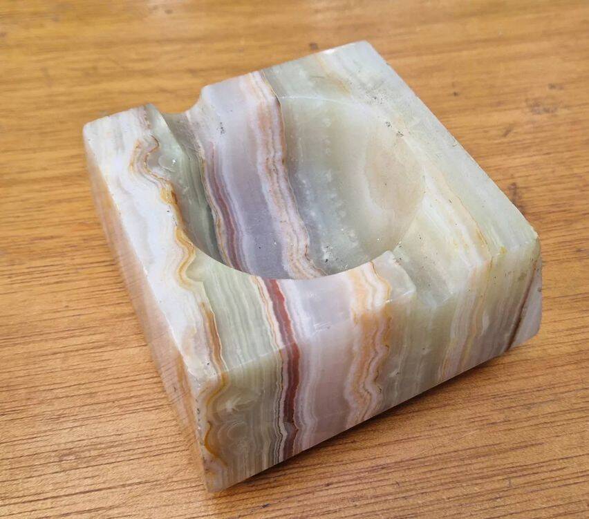 Vintage 1970s onyx lighter and ashtray smoking set