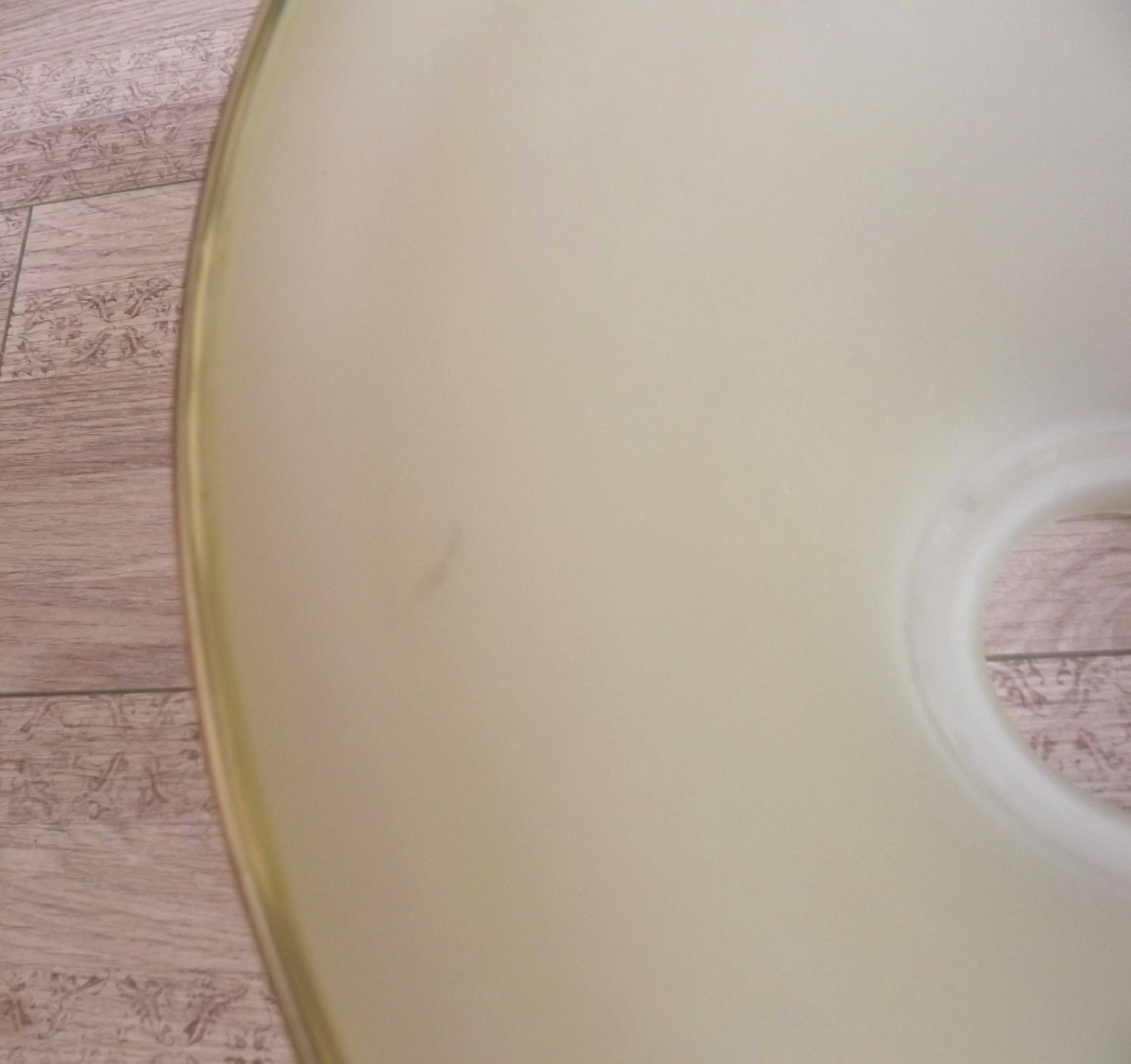 Mid-century coloured glass suspension with a gold metal border 2