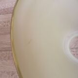 French Mid Century Colored Glass Hanging Shade With Gold Metal Rim 2
