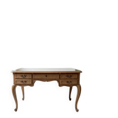 Bureau Louis XV vintage en bois et verre - 5 tiroirs