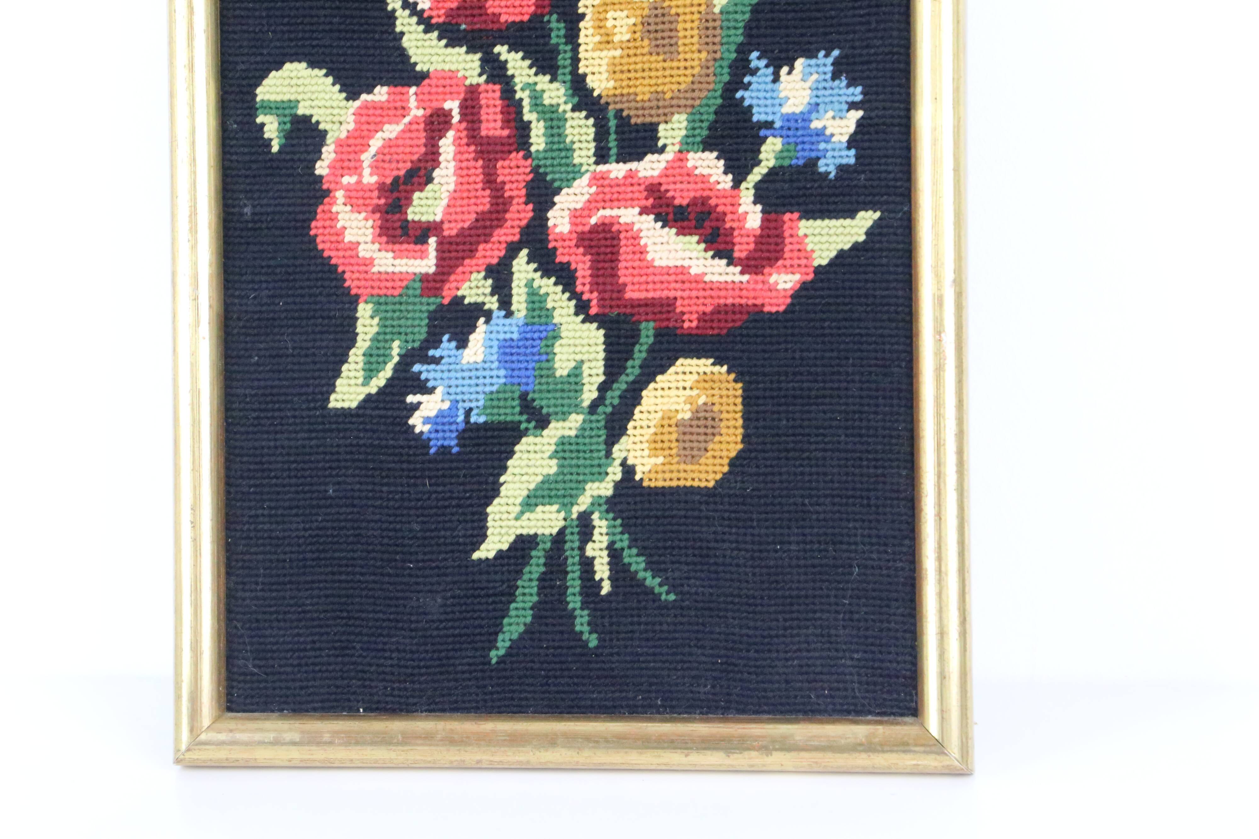 canvas bouquet of flowers in cross stitch, wall painting, vintage