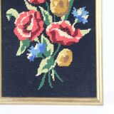 canvas bouquet of flowers in cross stitch, wall painting, vintage