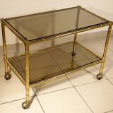 Serving trolley, table on wheels in "bamboo" brass