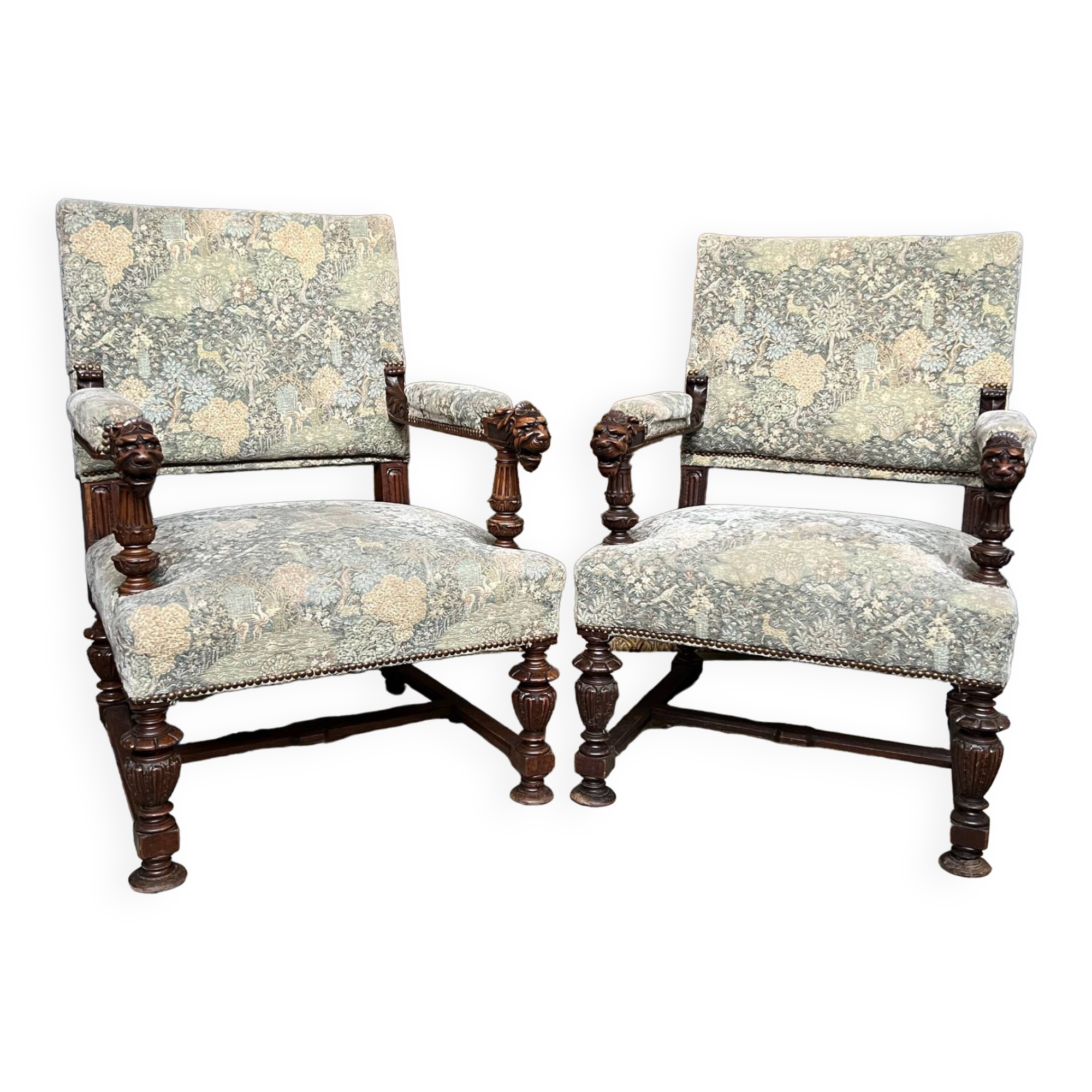 Pair of Renaissance style armchairs.