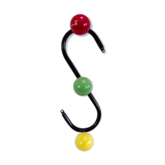 Coat rack vintage hook 50s rockabilly metal and wooden balls color red green yellow vintage France