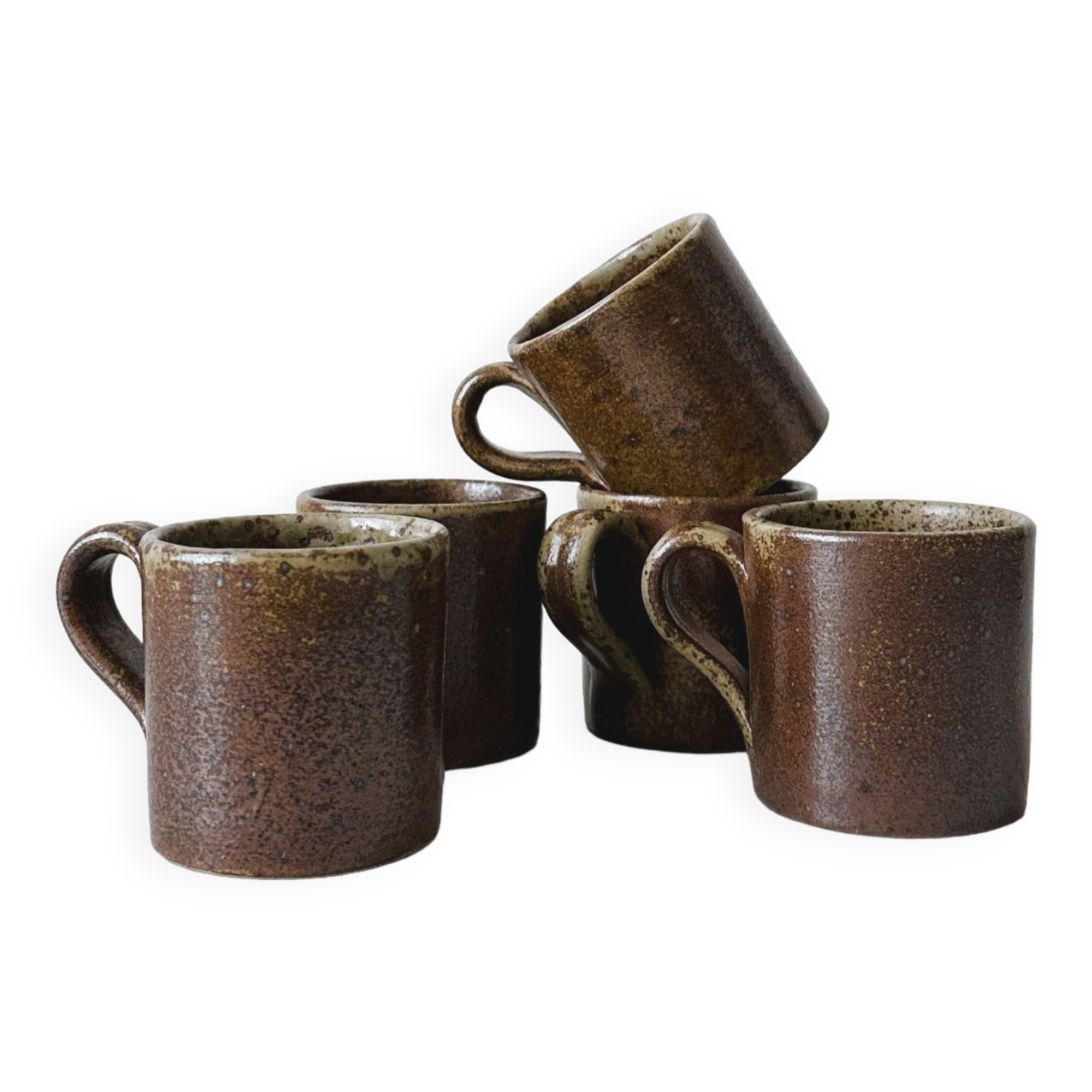 Artisanal pyrite-colored stoneware mugs