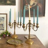 Pair of 5-light candlesticks in gilded metal, Classic style.