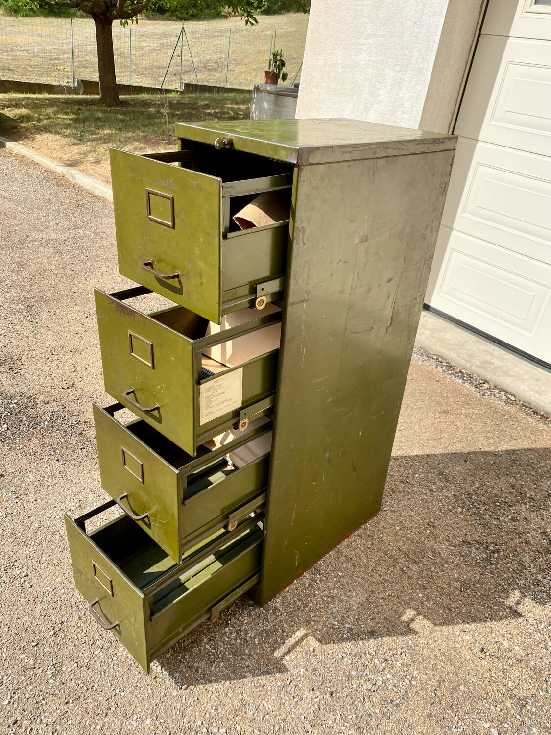 Antique military 4-drawer metal locker, archive, cabinet, filing cabinet