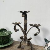 Brutalist candle holder folk art - wrought iron candlestick