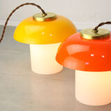 Mid-century Glass & Brass Mushroom Table Lamp, set of 2